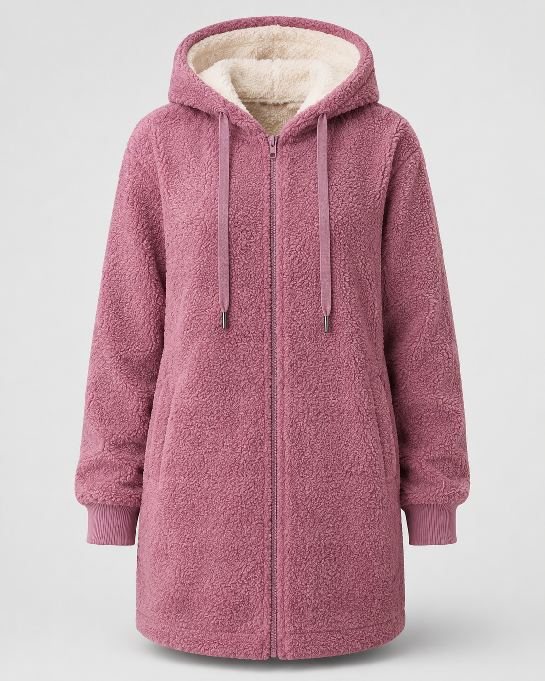 Sherpa-Fleece-Kapuzenmantel mit Reißverschluss - Futter
