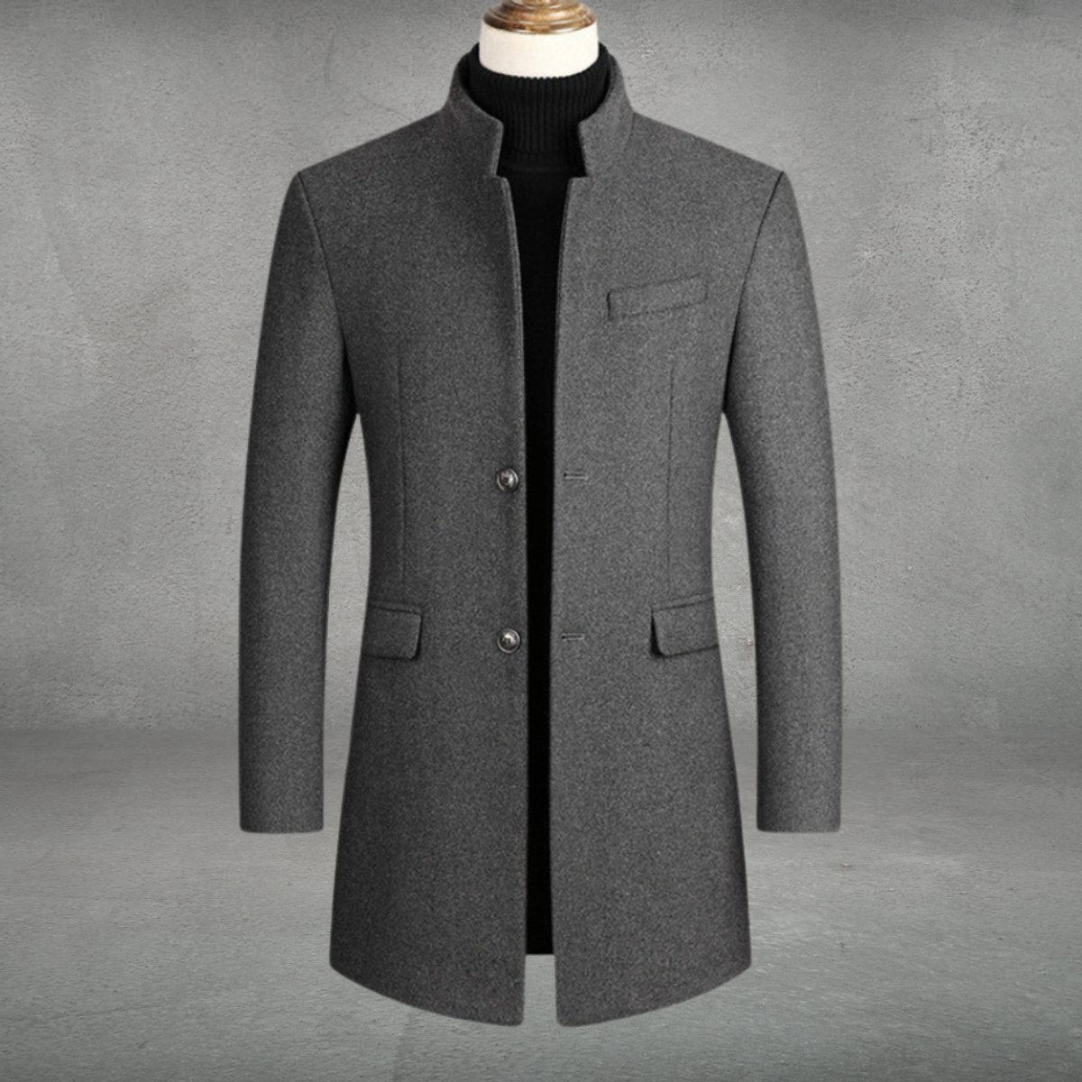 Men's Slim-Fit Wool Blend Overcoat Long Men's Wool Coat Standing Collar product view