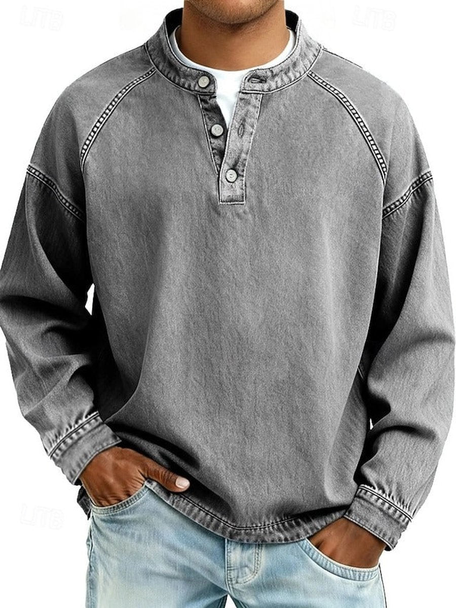 Men's Vintage Washed Henley Pullover Men's Knit Sweater Long Sleeve product view