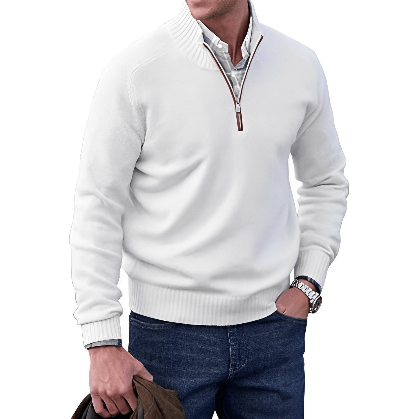 Men's Quarter-Zip Knit Pullover Sweater Regular Fit Long Sleeve product view