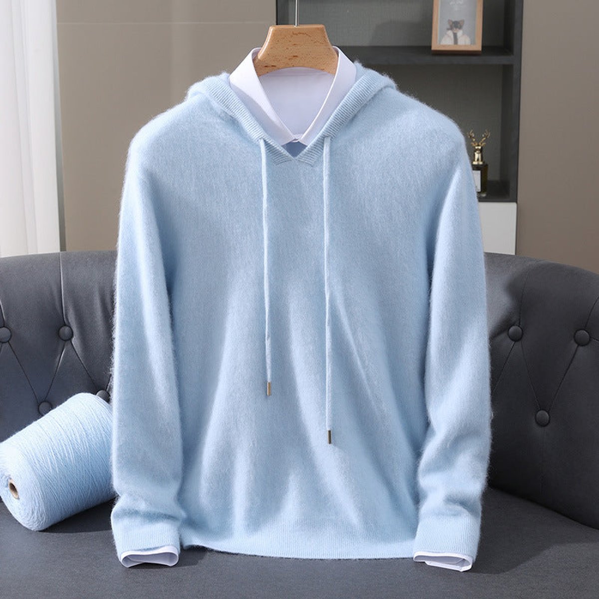 Men's Cashmere Hooded Pullover Knit Sweater product view