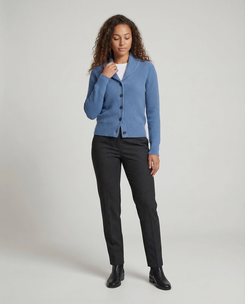 Women's Ribbed Knit Button-Front Lapel Collar Cardigan product view