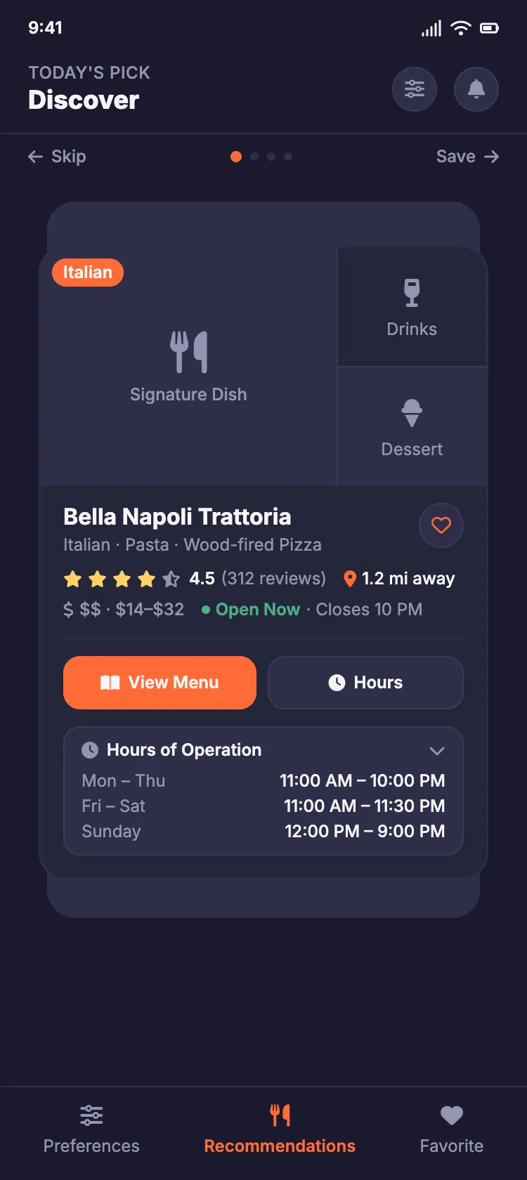 Restaurant Roulette — Carousel view