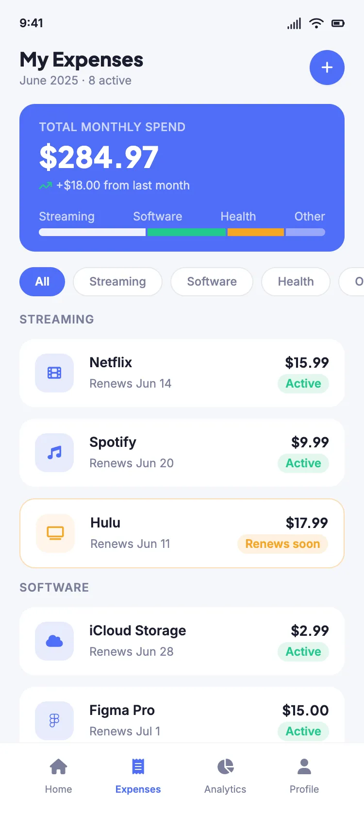 Expenses screen
