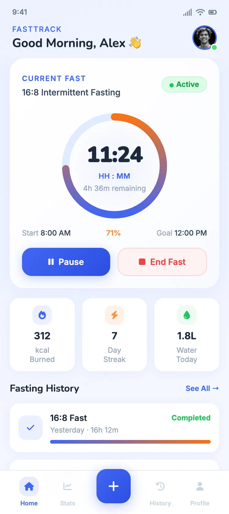Fasting app screen
