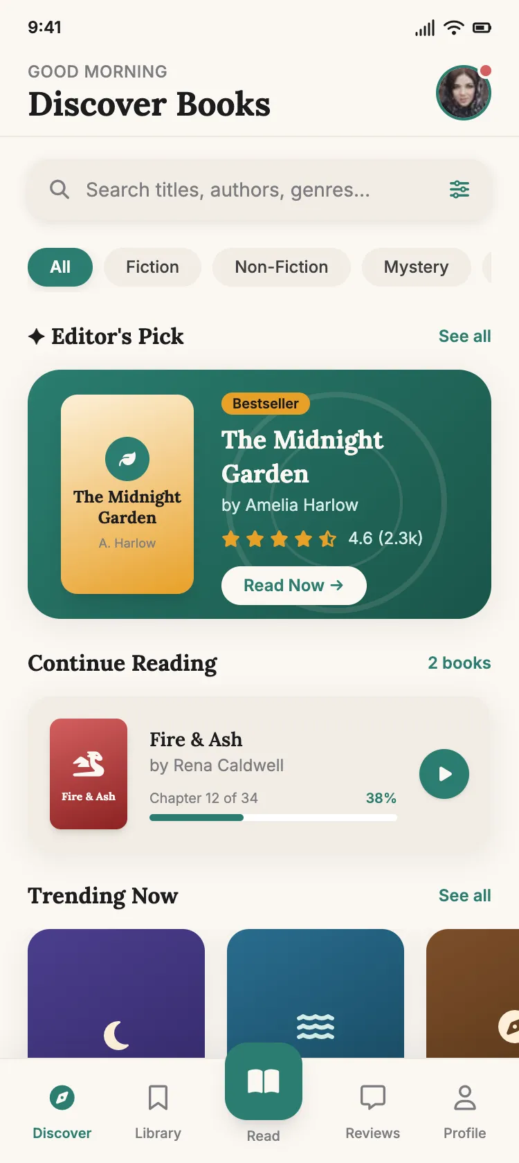Reading app screen
