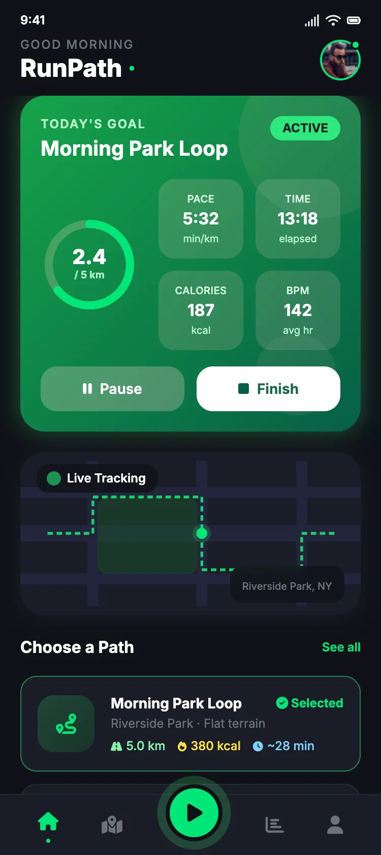Running app screen