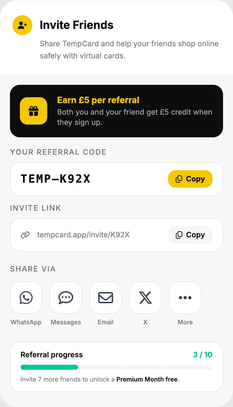 Temp Card App — Invite friends widget