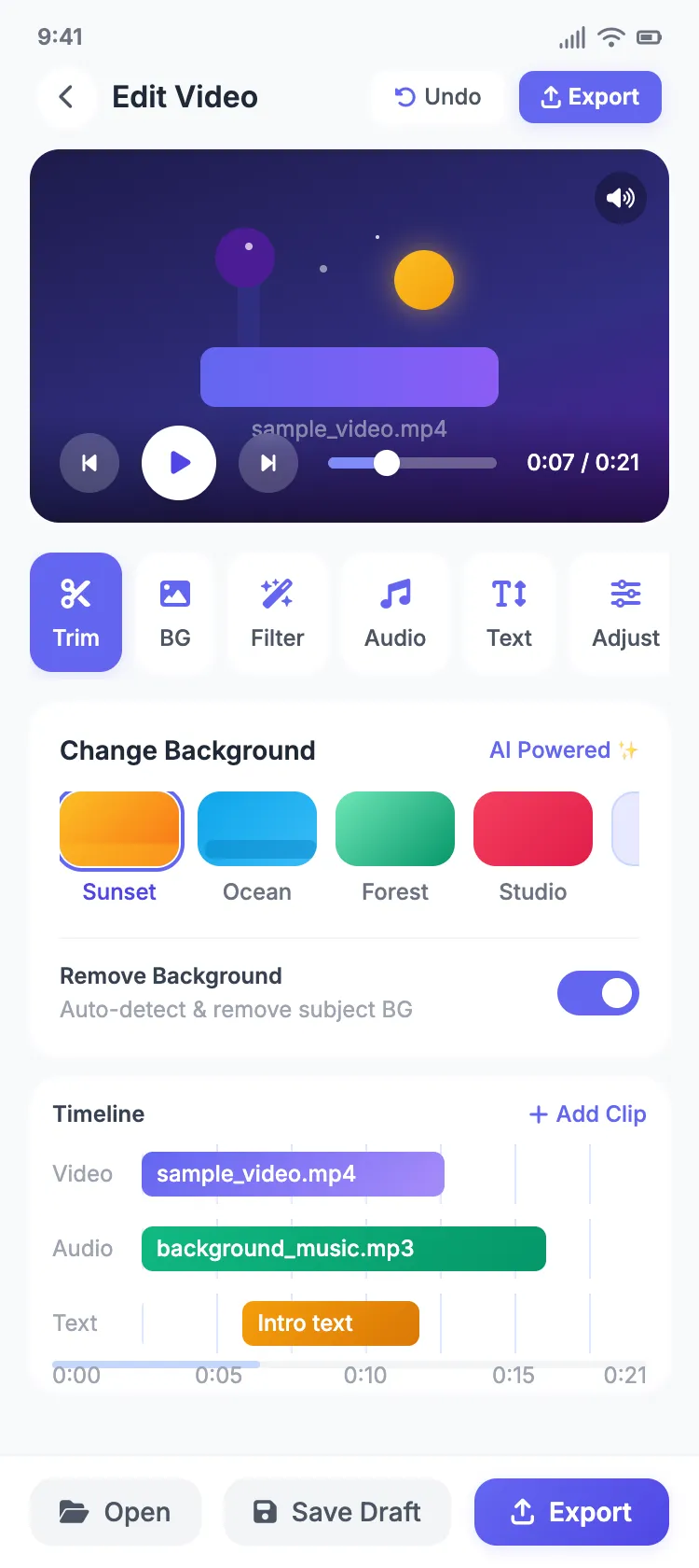 Video editing screen