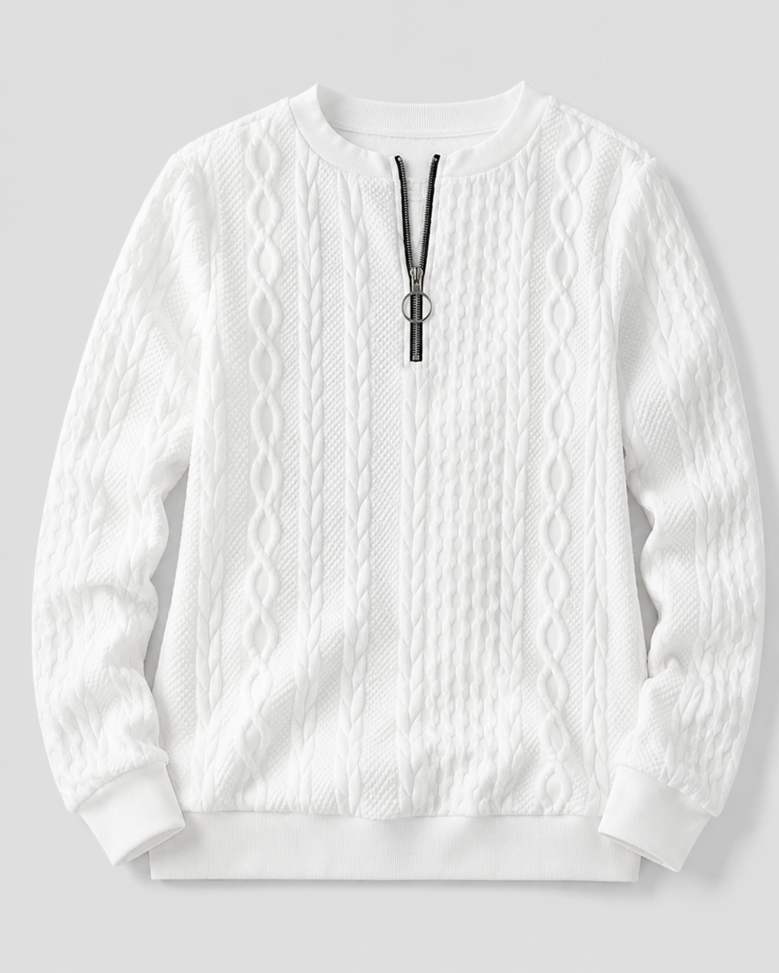 Zopfmuster-Pullover mit Reißverschlusskragen - Detail