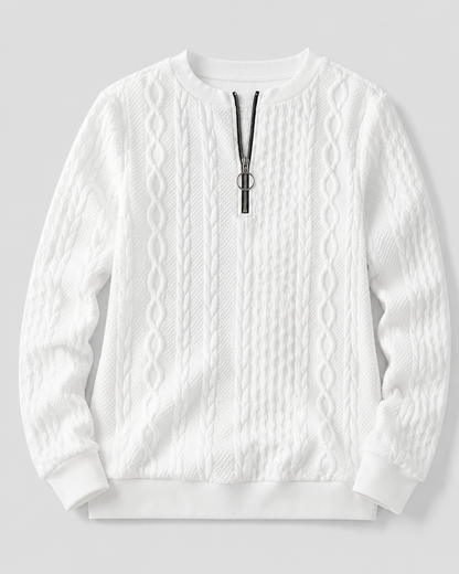 Zopfmuster-Pullover mit Reißverschlusskragen - Detail