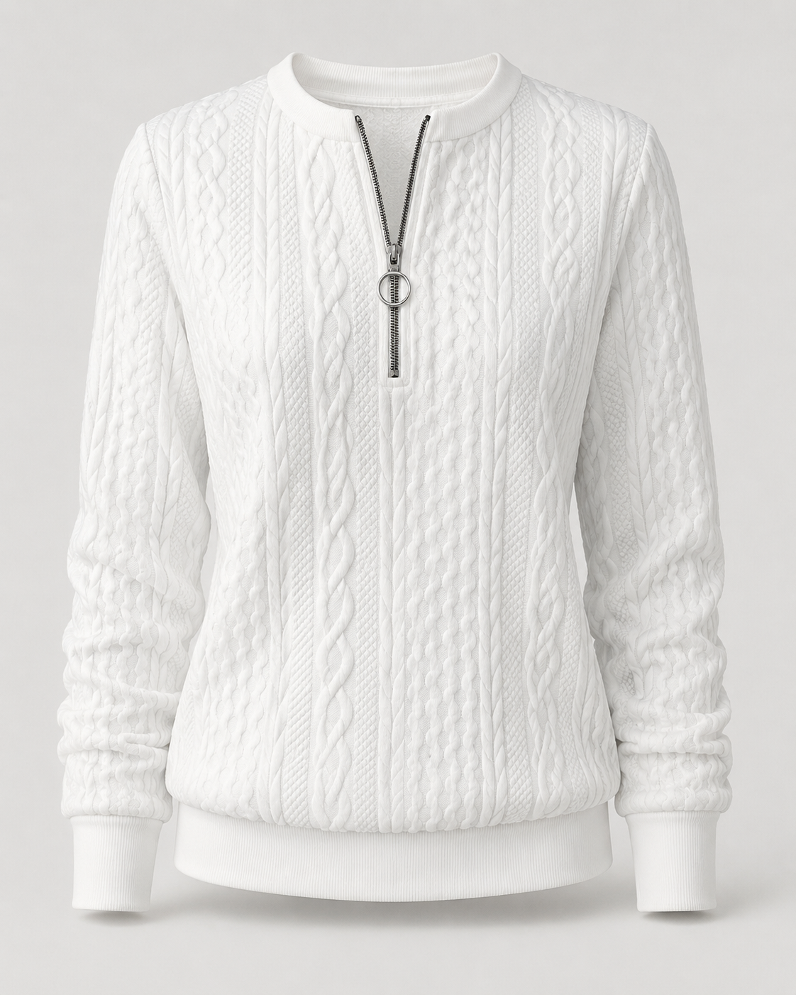 Zopfmuster-Pullover mit Reißverschlusskragen - Rückseite