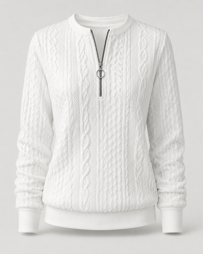 Zopfmuster-Pullover mit Reißverschlusskragen - Rückseite