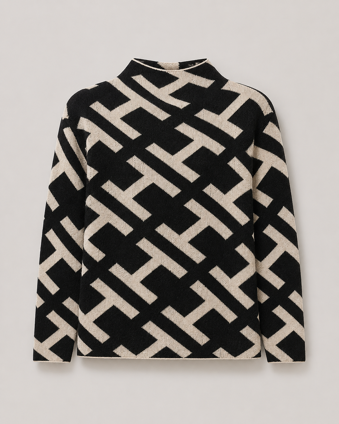 Geometrischer Jacquard-Stehkragenpullover