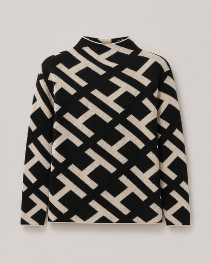 Geometrischer Jacquard-Stehkragenpullover