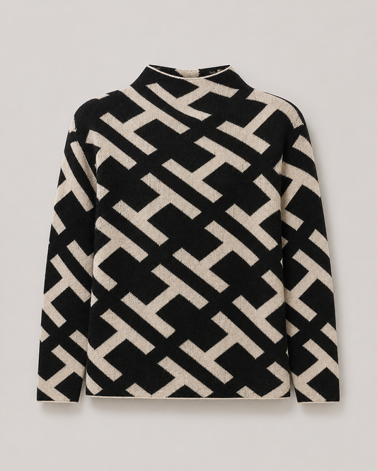 Geometrischer Jacquard-Stehkragenpullover