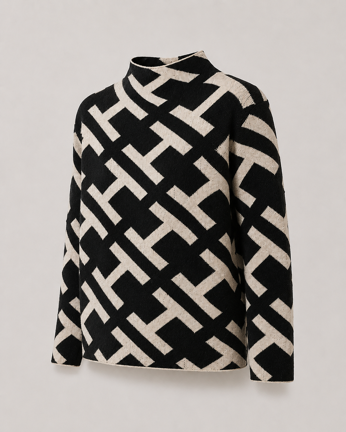 Geometrischer Jacquard-Stehkragenpullover - Detail