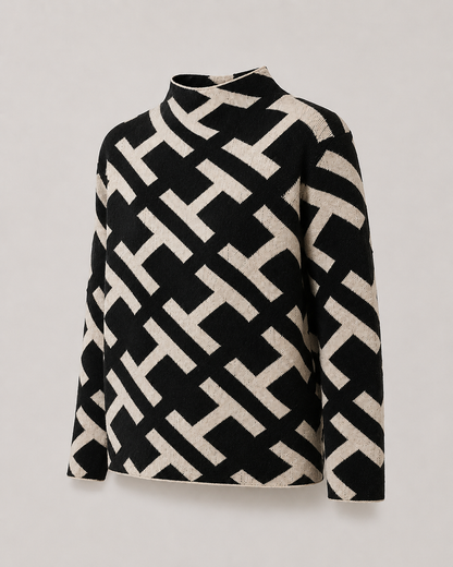Geometrischer Jacquard-Stehkragenpullover - Detail