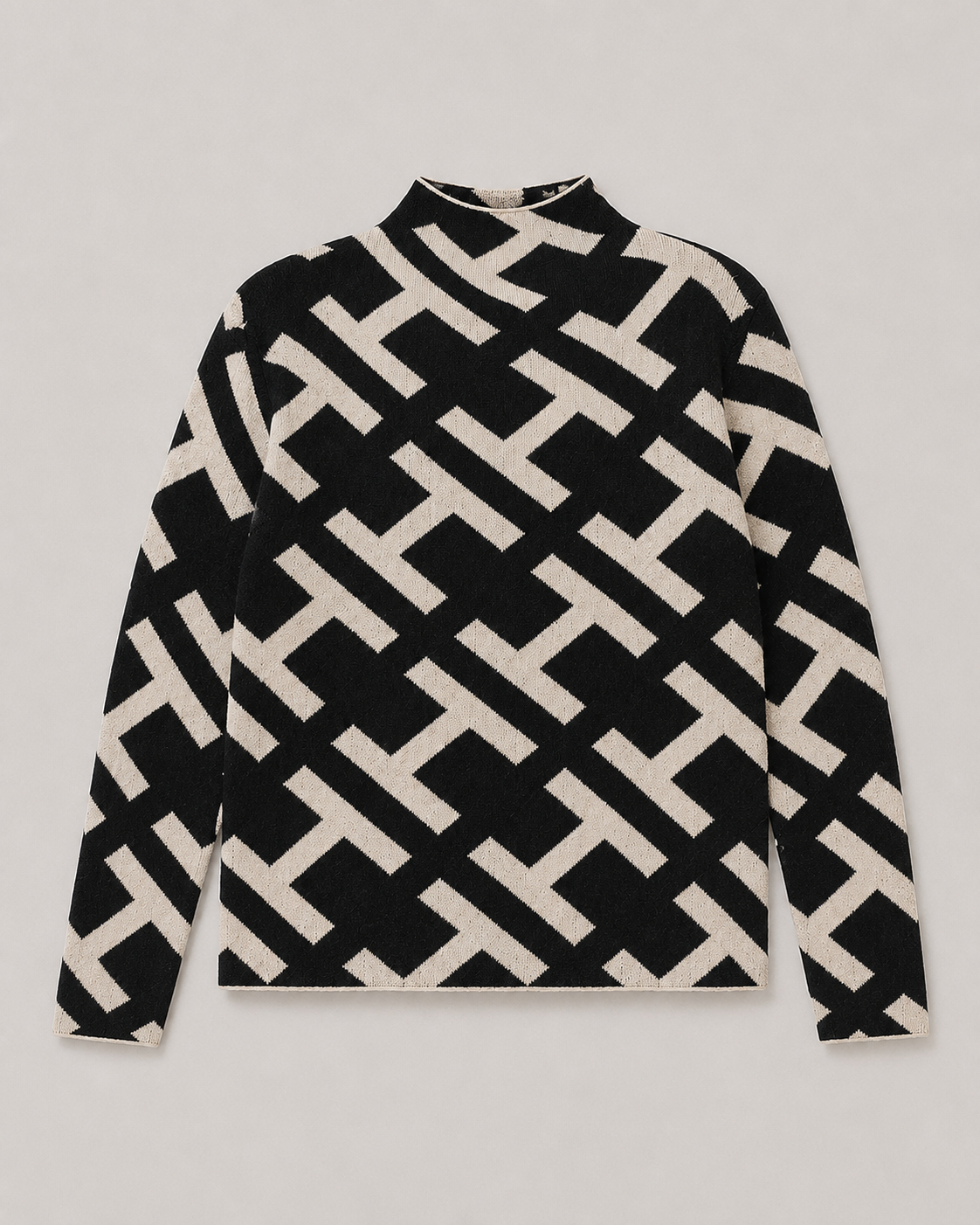 Geometrischer Jacquard-Stehkragenpullover - Rückseite