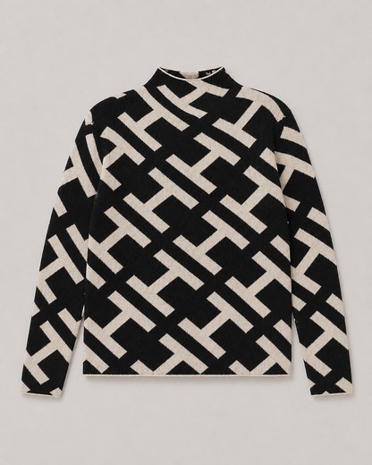 Geometrischer Jacquard-Stehkragenpullover - Rückseite