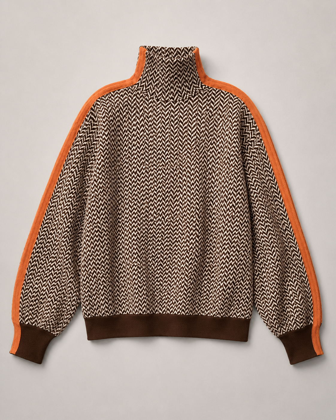 Fischgrat-Rollkragenpullover mit Kontraststreifen - Detail