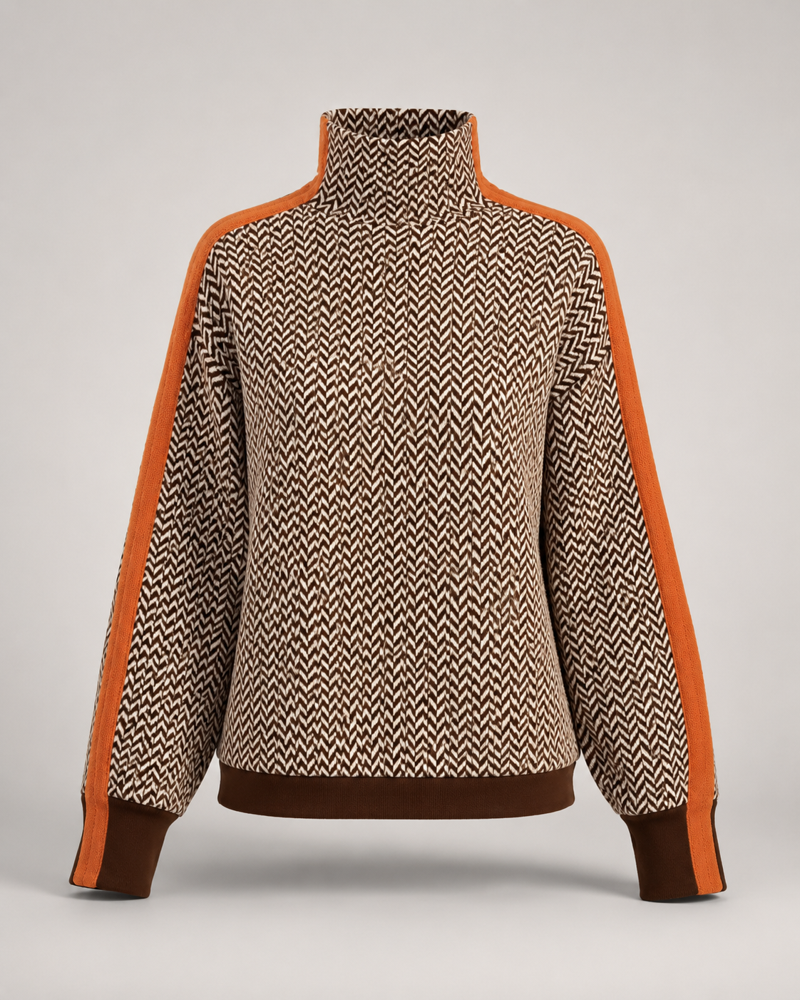 Fischgrat-Rollkragenpullover mit Kontraststreifen - Rückseite