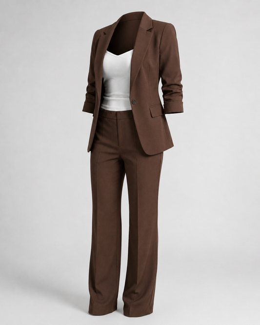 Elegantes Zweiteiler-Blazer-Set - Schokoladenbraun
