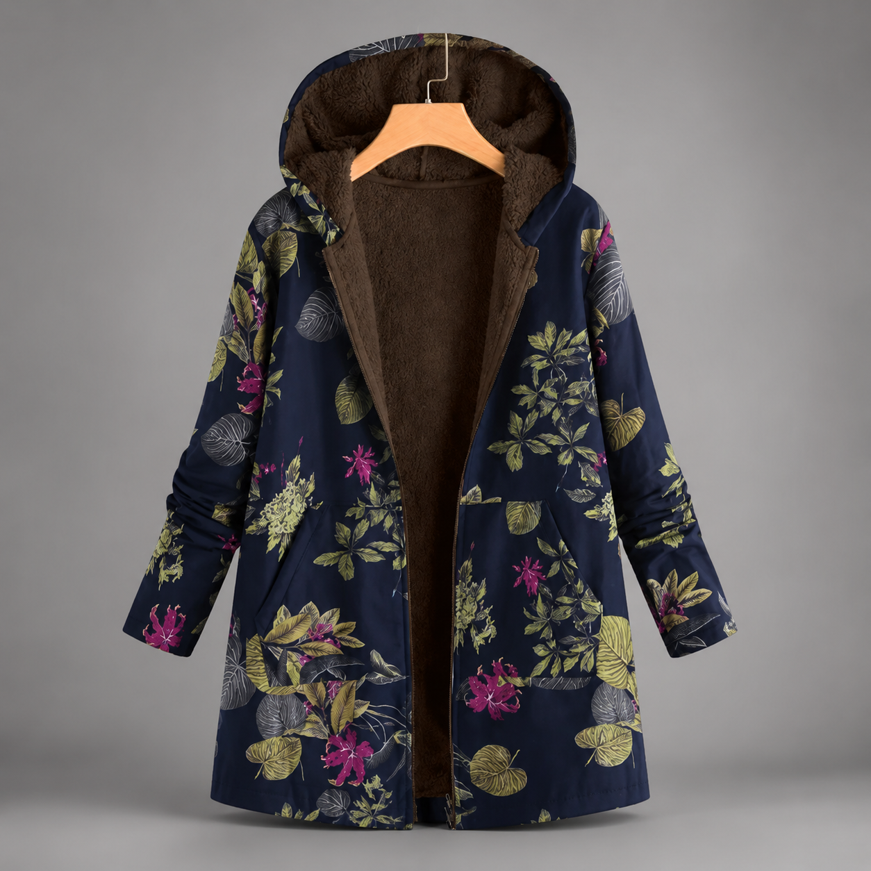 Blumen-Kapuzenmantel mit Fleece-Futter - Futter
