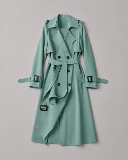 Klassischer Trenchcoat mit Gürtel - Salbeigrün