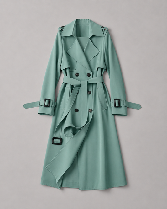 Klassischer Trenchcoat mit Gürtel - Salbeigrün