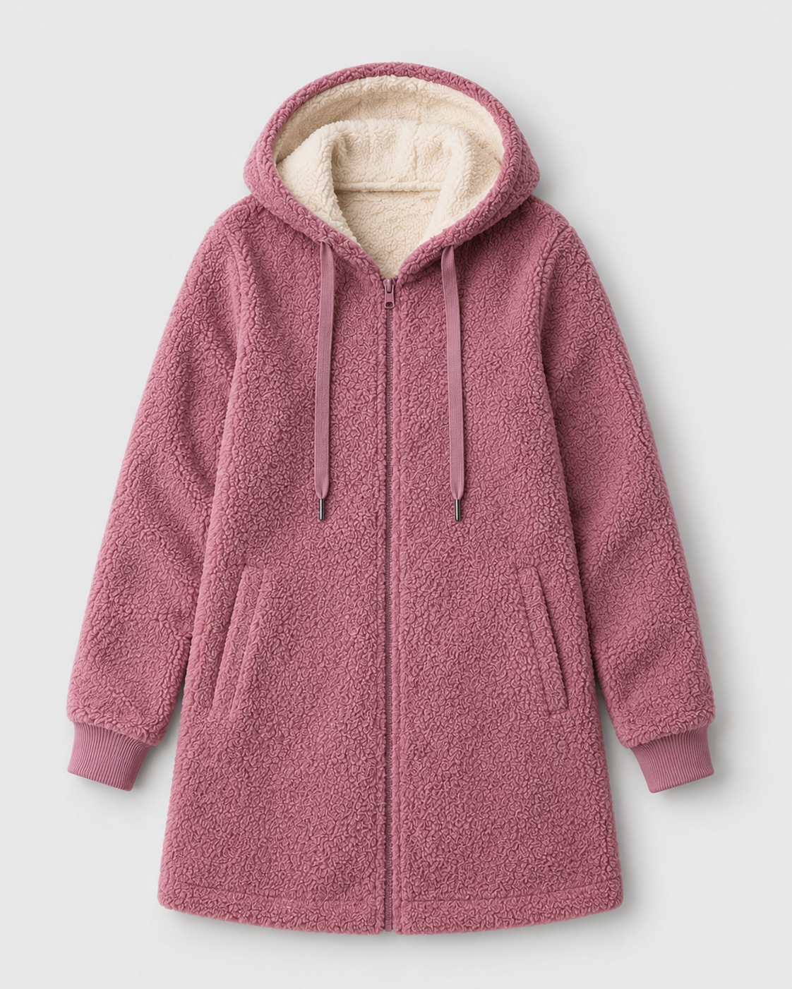 Sherpa-Fleece-Kapuzenmantel mit Reißverschluss - Detail