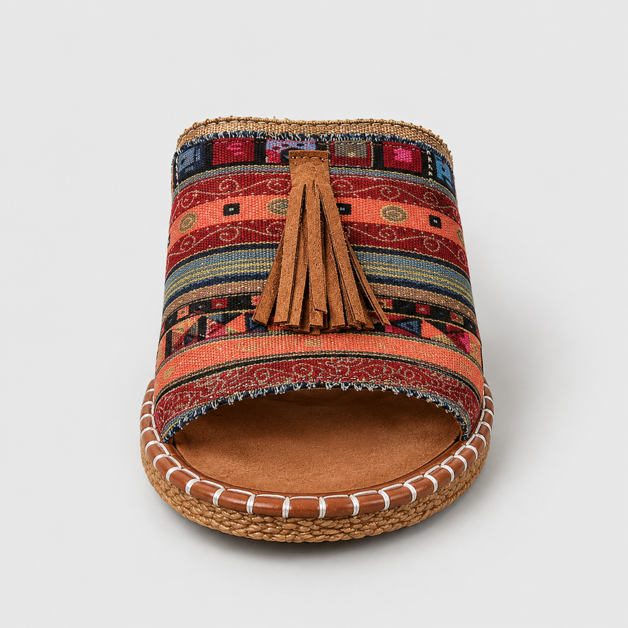 Boho-Pantoletten mit Quasten - Oben
