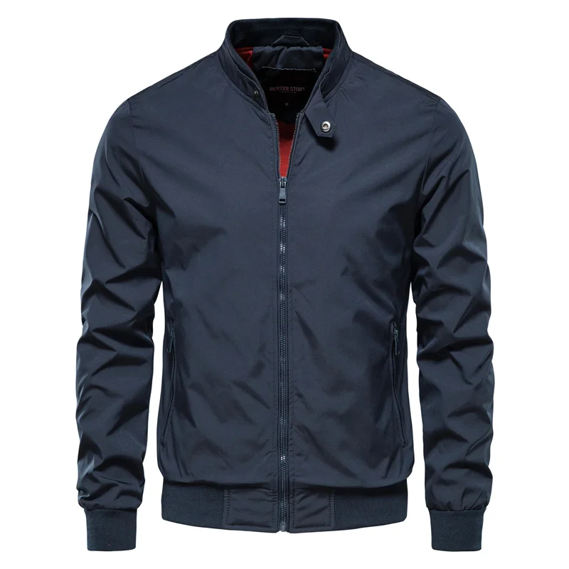 Men's classic zip-up bomber jacket with stand collar