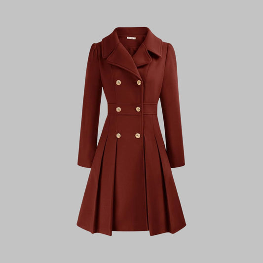 Women's Coat Double-Breasted Pleated A-Line Long Sleeve Overcoat product view