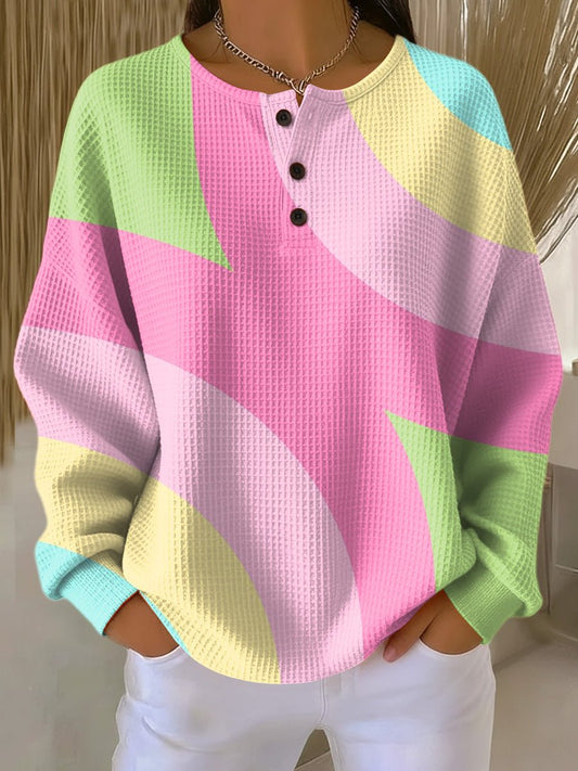 Women's Waffle Knit Sweater Long Sleeve Button Front Oversized product view