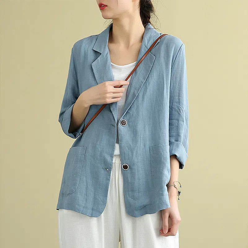 Women's Linen Blazer Lightweight Tailored Pockets product view
