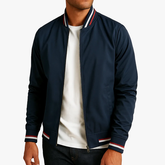Men's Bomber Jacket With Synthetic Shell And Striped Rib Trim product view