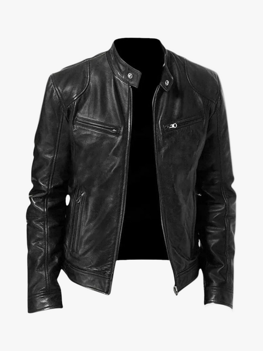 Men's Genuine Jacket With Stand Collar And Zip Pockets product view