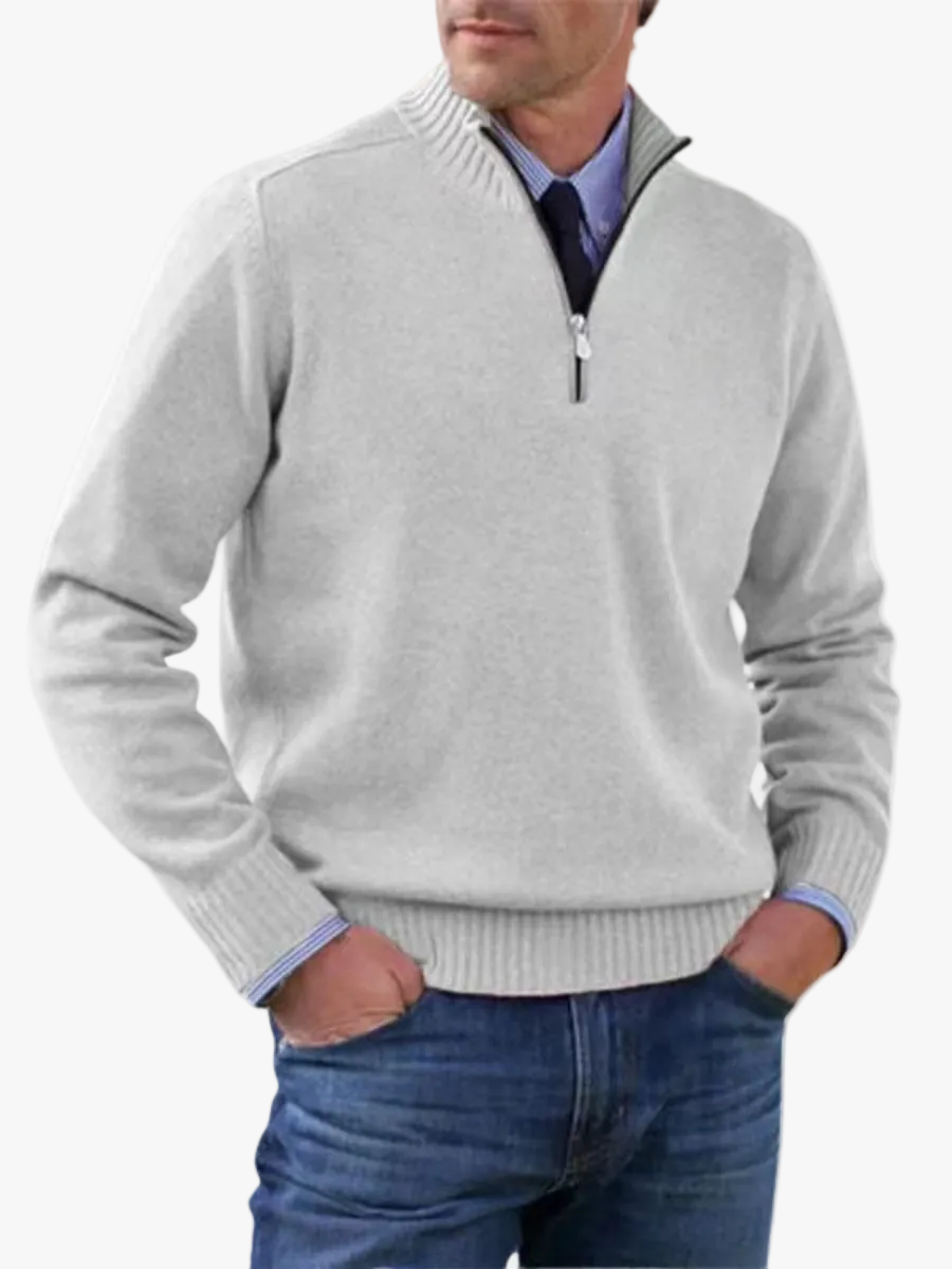 Men's Casual Knit Pullover Sweater With Half Zip Mock Neck product view