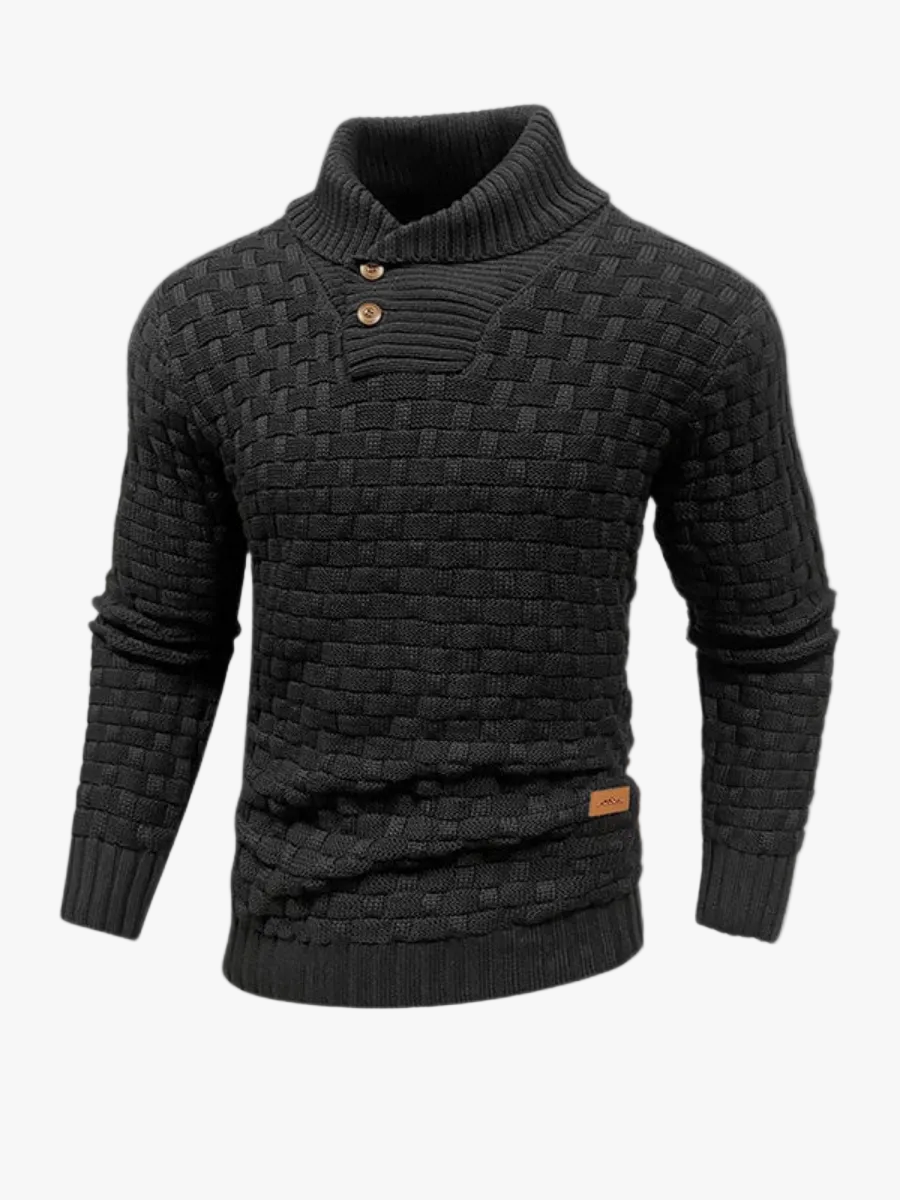 Men's Knit Sweater With Shawl Collar And Button Placket product view