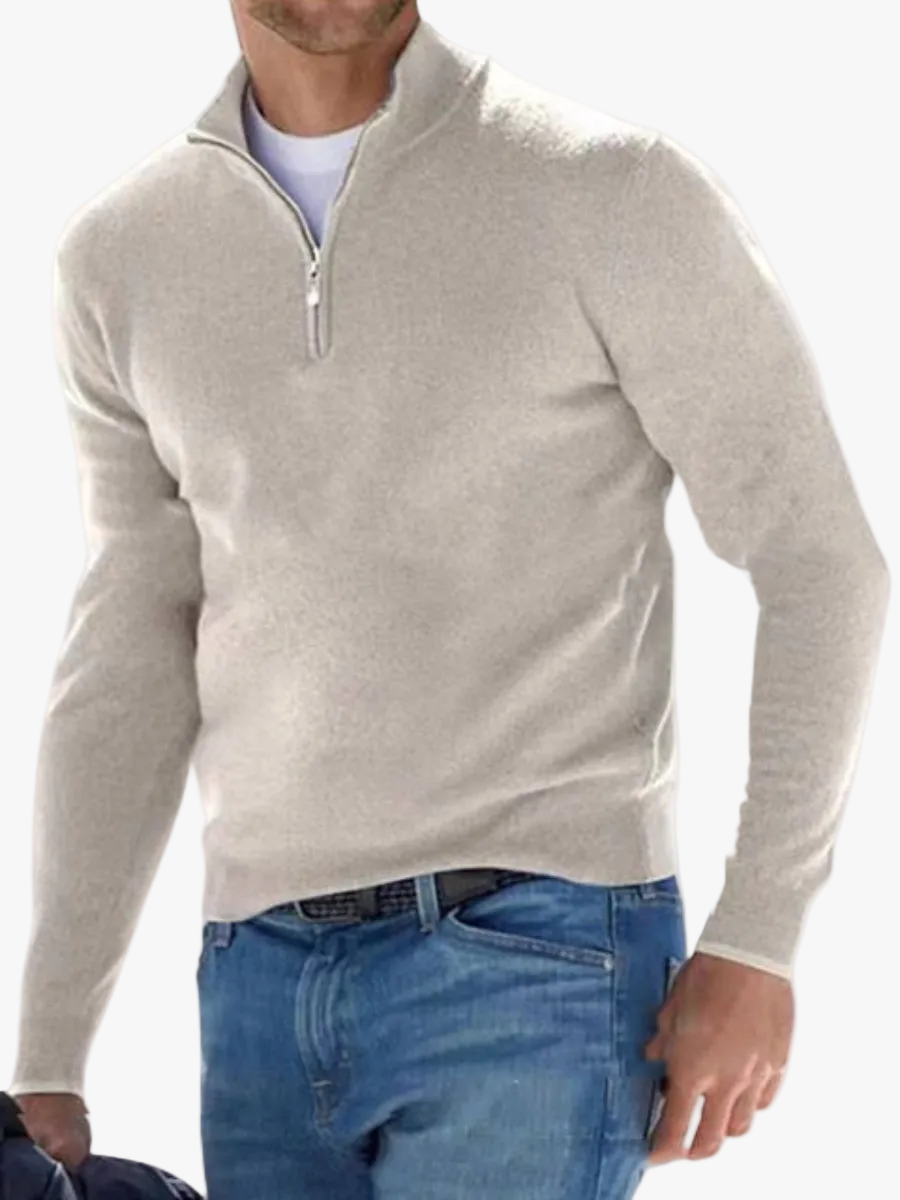 Men's Knit Sweater With Half Zip And Mock Neck product view