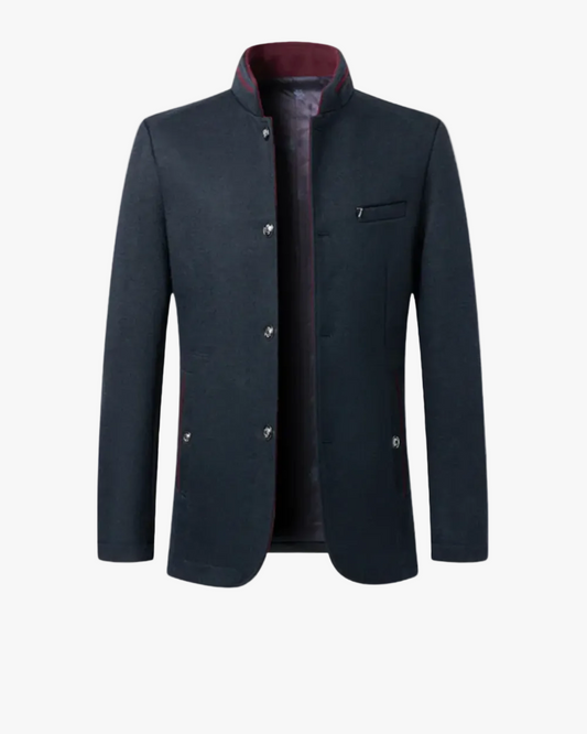 Men's Formal Woven Blazer with Stand Collar and Button Front product view