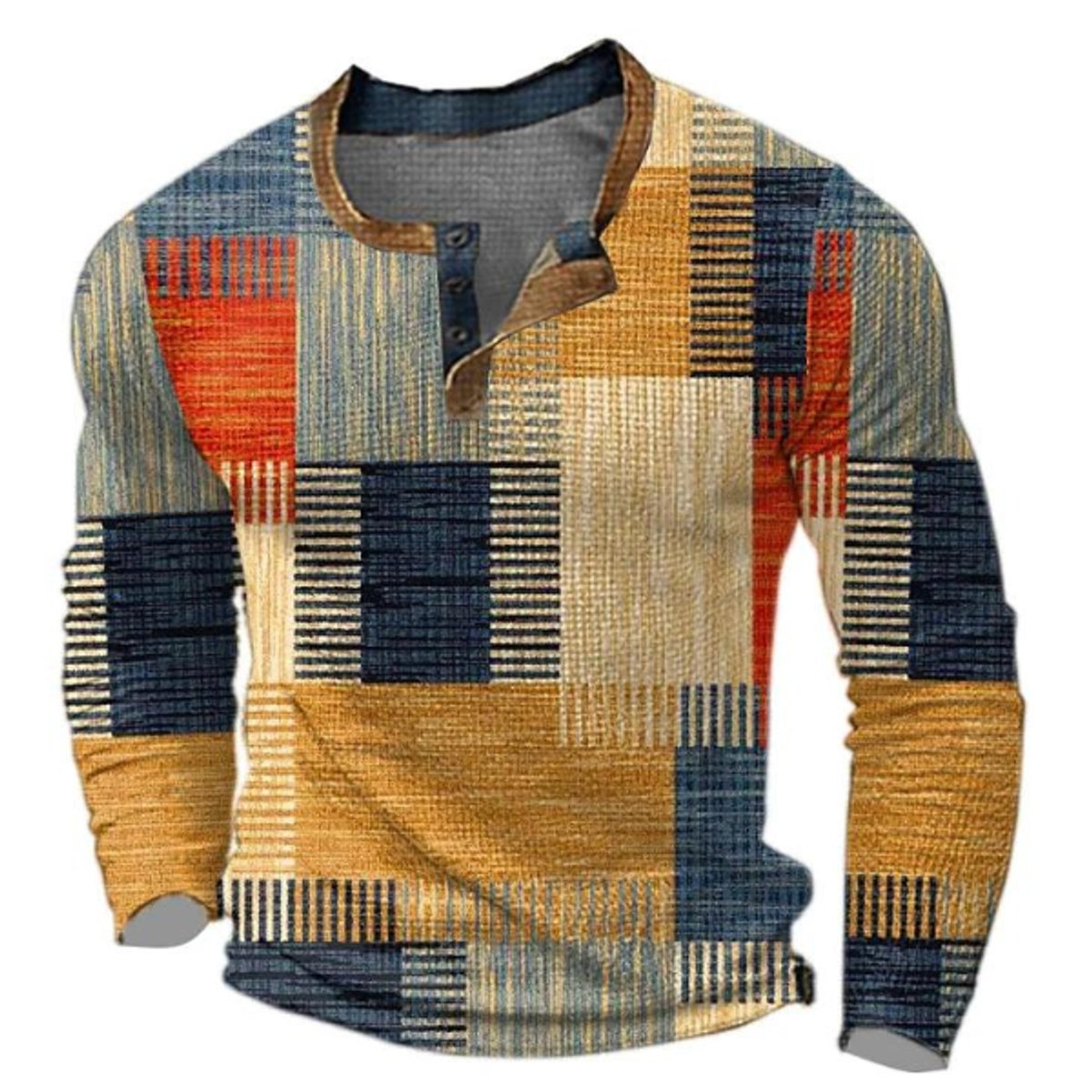 Men's Retro Colorblock Long Sleeve Henley Knit Sweater product view