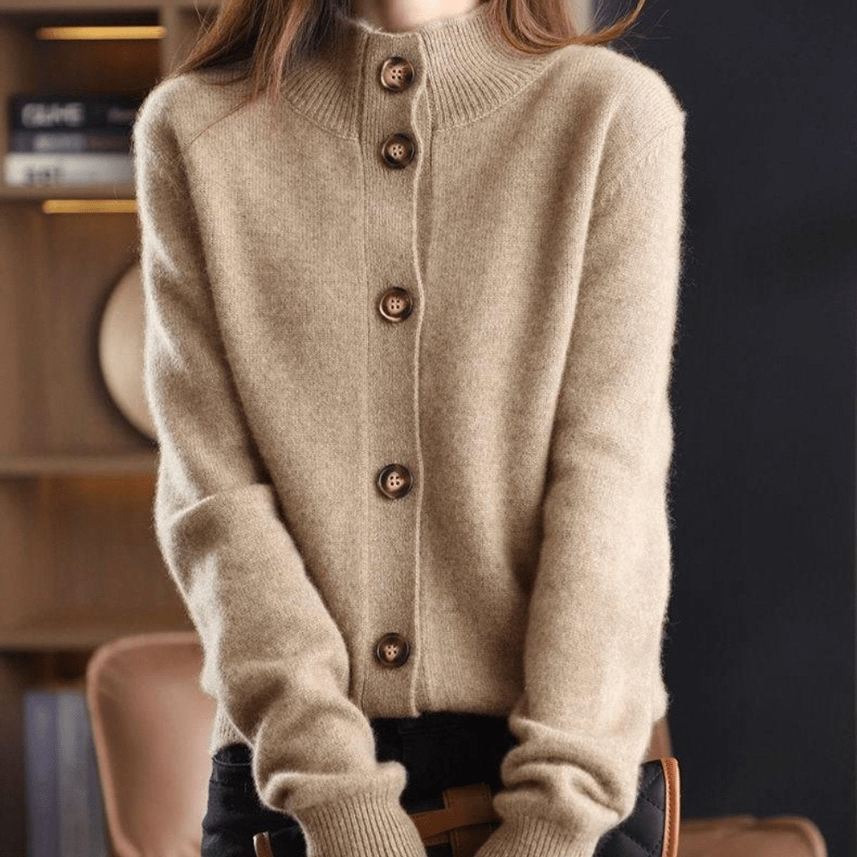 Women's Cashmere Blend Button-Front Knit Cardigan product view