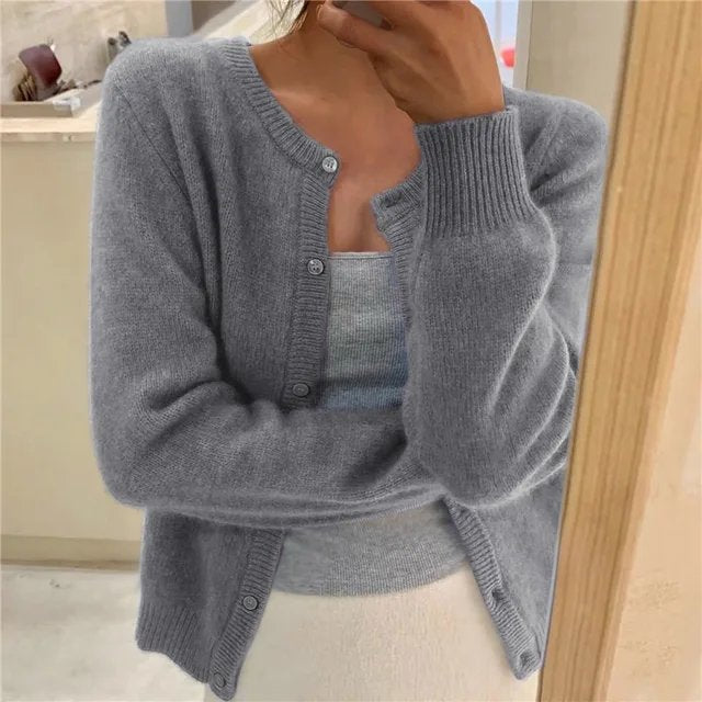Women's Button Front Cardigan Cropped Relaxed Fit product view