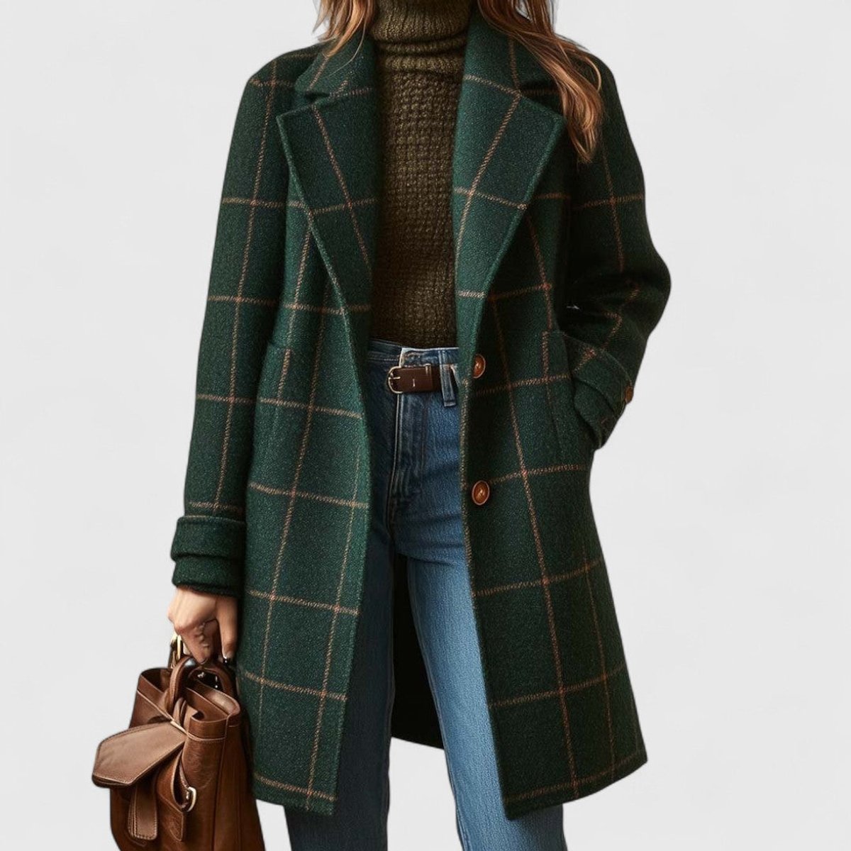 Women's Plaid Wool-Blend Longline Notch-Lapel Coat product view